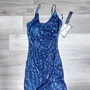 Trixxi Junior Women's Blue Spaghetti Ruched Sequined Gown Dress Size 7 - NWT